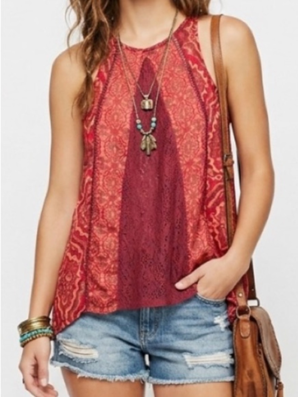 HINT OF MINT Bohemian Artsy Gypsy Lagenlook Boho Earthy Flowy Patchwork Blouse S